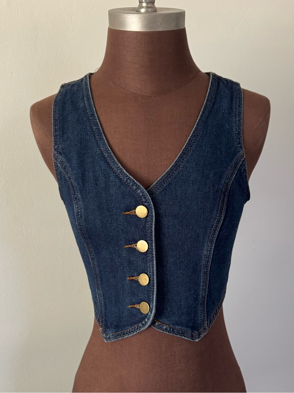 Cider Dark Blue Denim Vest with Gold Buttons